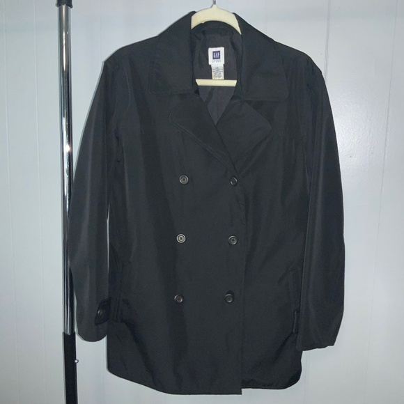 Gap Jackets & Blazers - Gap black double breasted trench coat Sz M Lined water resistant Y2K